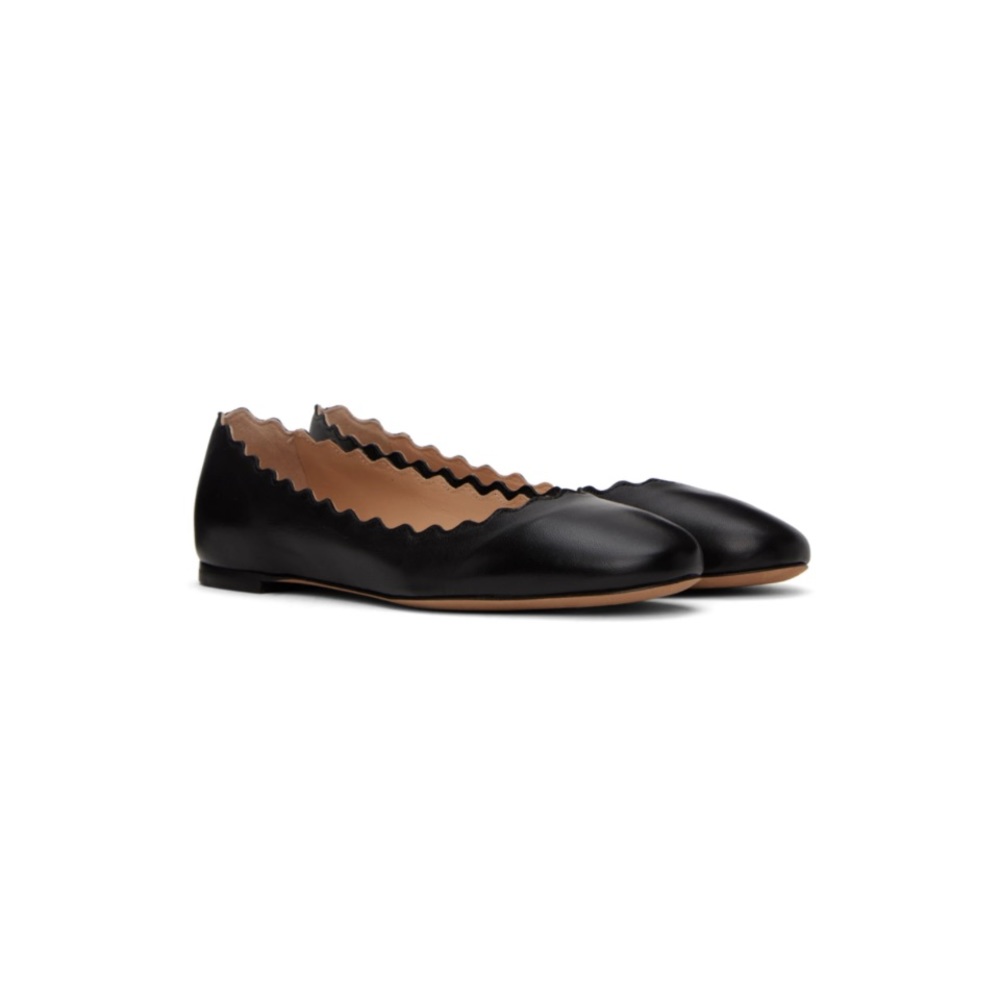Chloé Black Scalloped Leather Ballet Flats